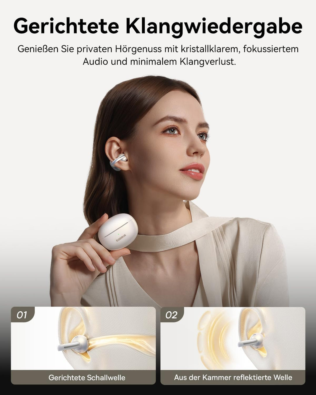 Baseus MC1 Pro Open Ear Kopfhörer, Ohrclip mit Beeindruckender Klang, Adaptiver Bassverstärkung, Blu