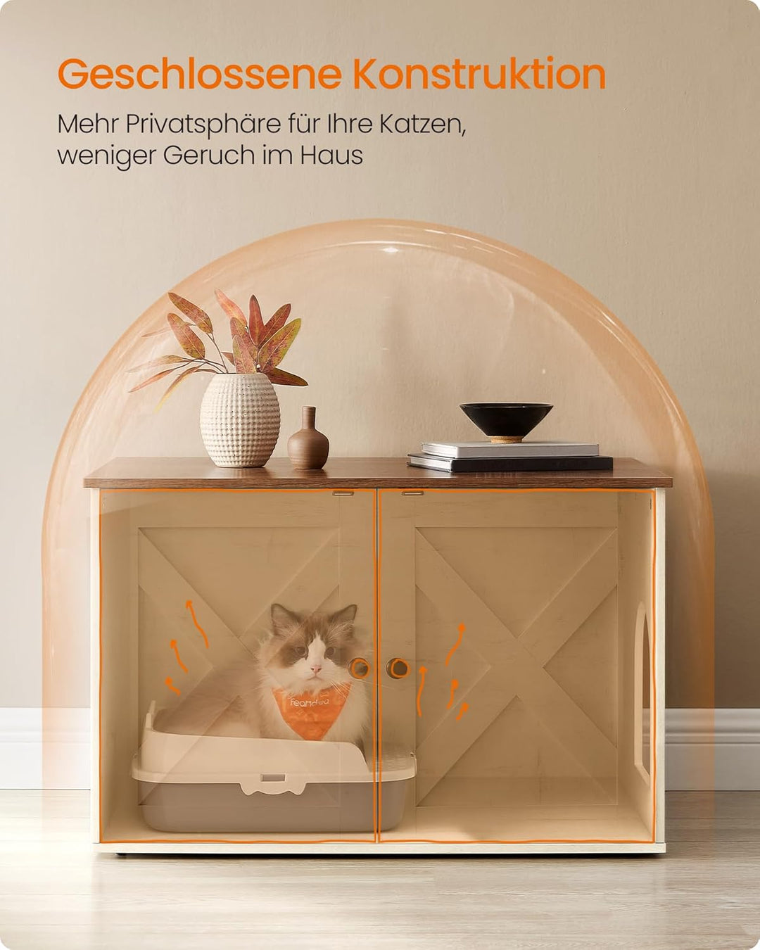 Feandrea Katzenhaus, Katzenklo-Schrank, Tisch, 70 x 50 x 50 cm, honigbraun-vintageweiss PCL022K02 50