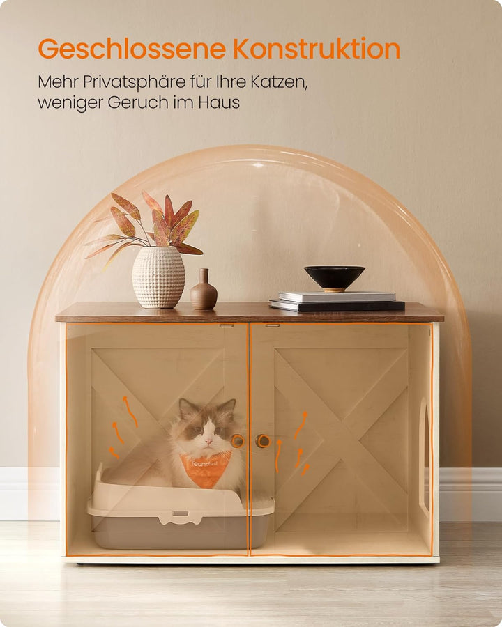 Feandrea Katzenhaus, Katzenklo-Schrank, Tisch, 70 x 50 x 50 cm, honigbraun-vintageweiss PCL022K02 50