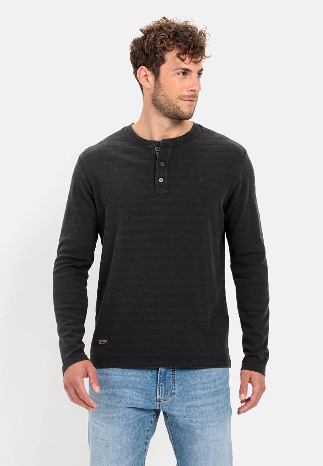 camel active Herren Langarm Henleyshirt aus Reiner Baumwolle M Asphalt, M Asphalt