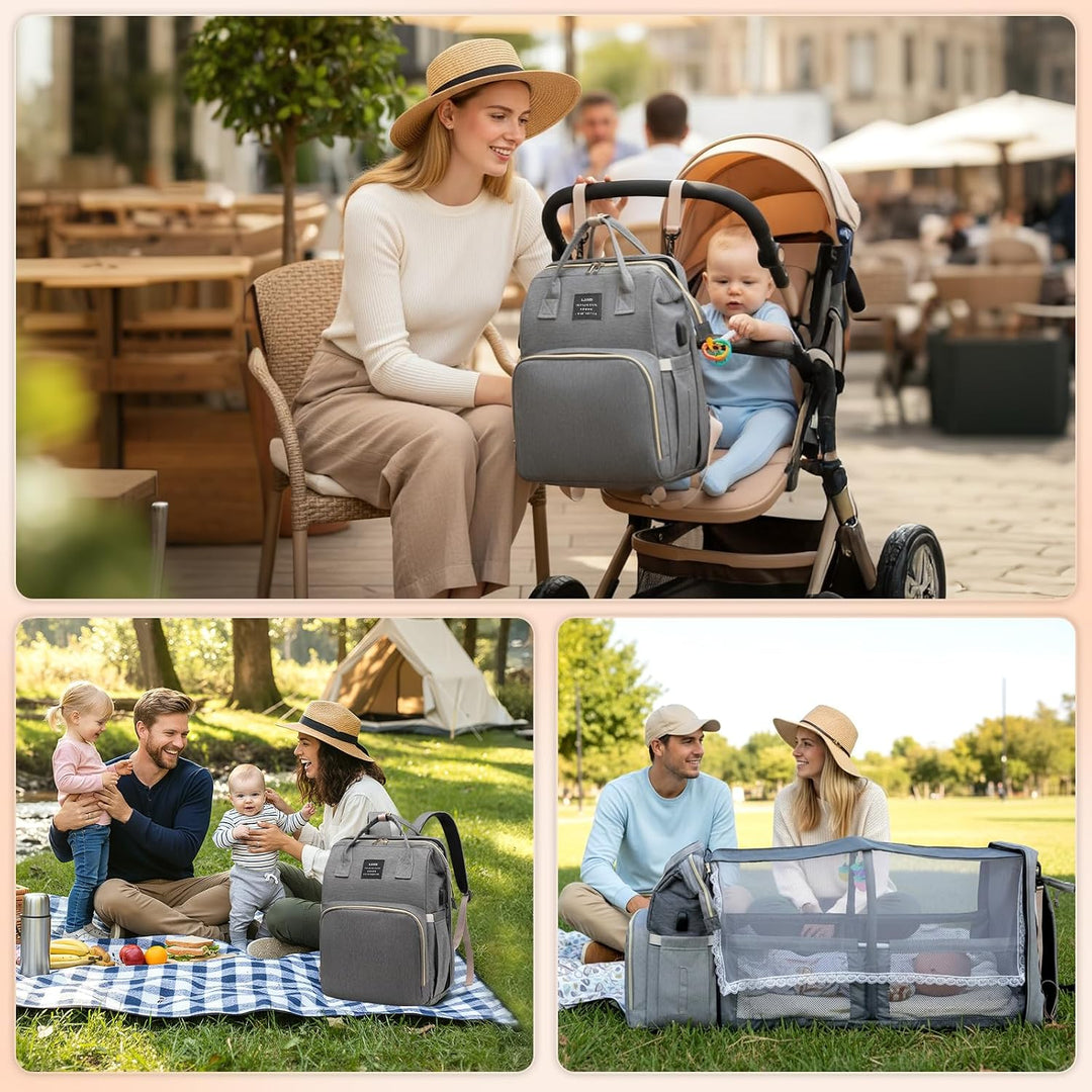 Wickelrucksack für Babys, 35L grosse Kapazität, Mutterschaftstasche, Reisetasche mit tragbarem Babyb