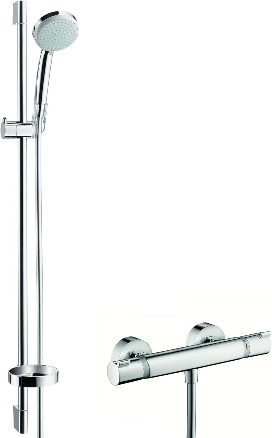hansgrohe Croma 100 wassersparendes Thermostatset, 0,90m, 4 Strahlarten, Chrom 0,90m Set 4 Strahlart