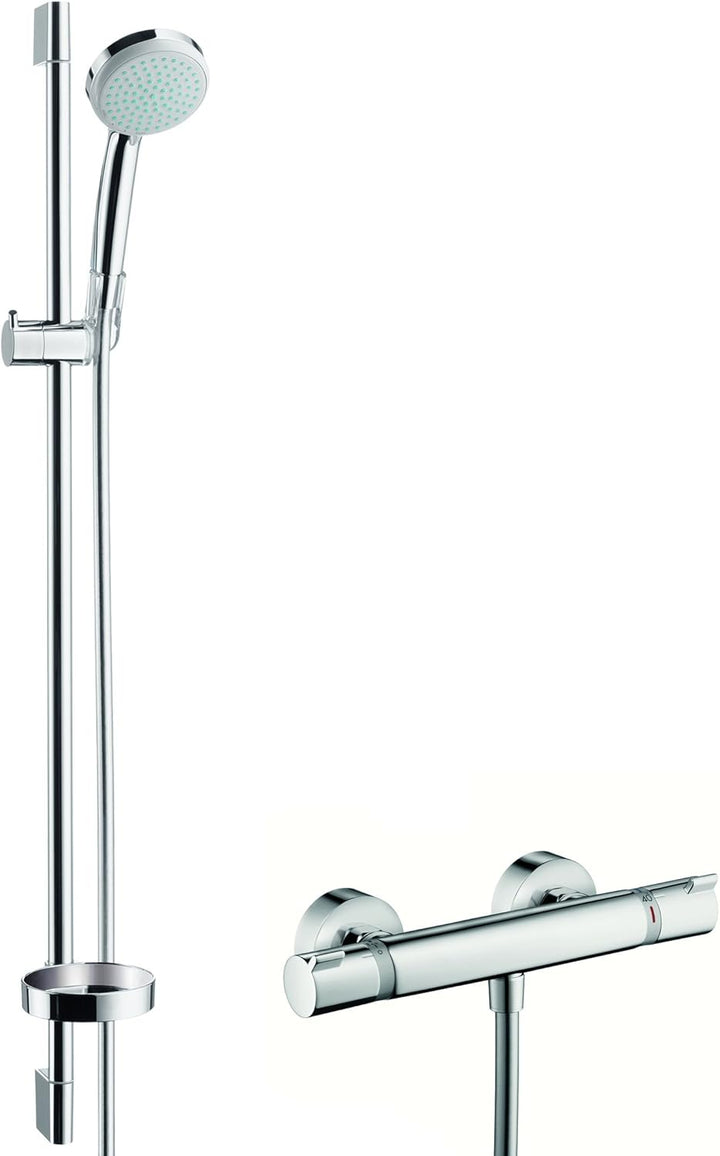 hansgrohe Croma 100 wassersparendes Thermostatset, 0,90m, 4 Strahlarten, Chrom 0,90m Set 4 Strahlart