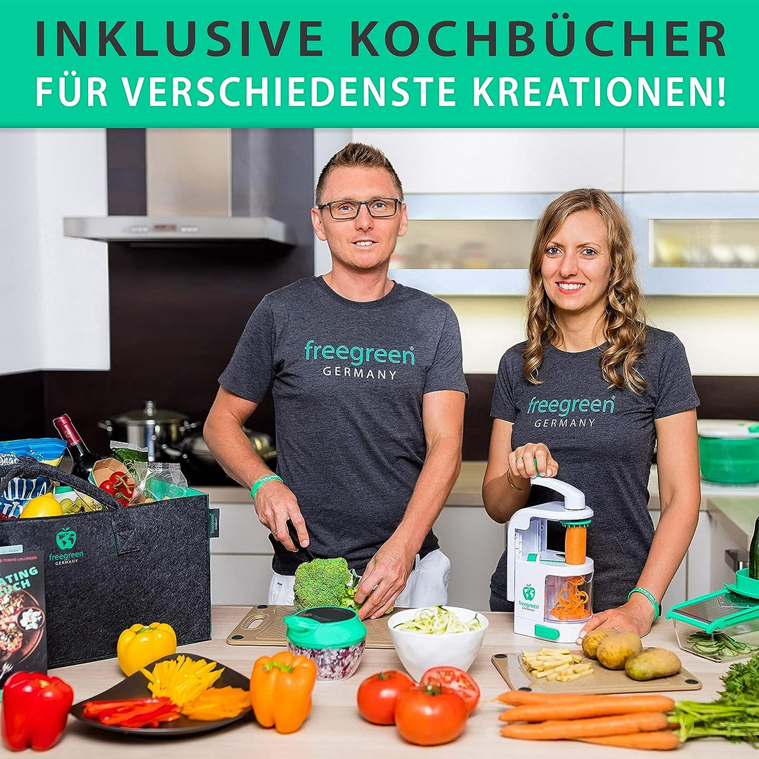 freegreen® GERMANY Spiralschneider mit Auffangbehälter [inkl. Kochbuch] I Ein Zoodle Maker, der bege