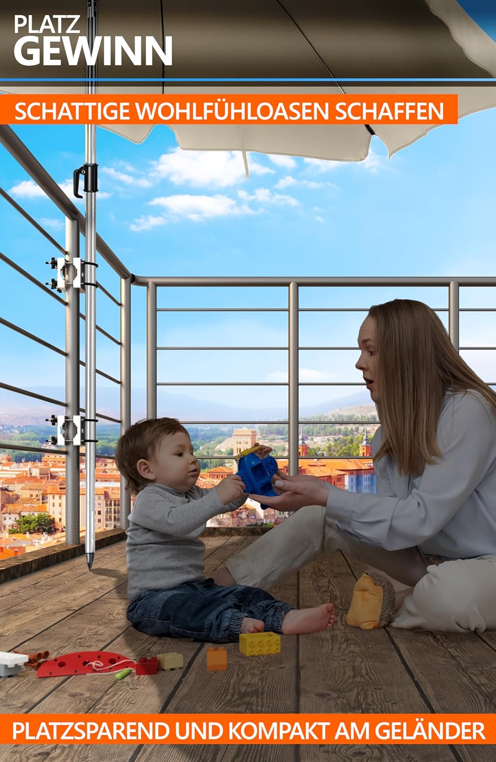 4smile Sonnenschirmhalter Balkongeländer - Edelstahl Schirmhalterung Balkongeländer SunnyEasy als So