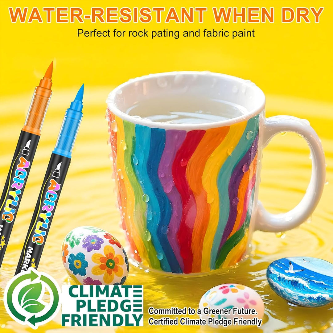 Lyuvie 162 Farben Acrylstifte für Steine WasserfestSet, Permanente Acrylic Paint Brush Marker Acryls