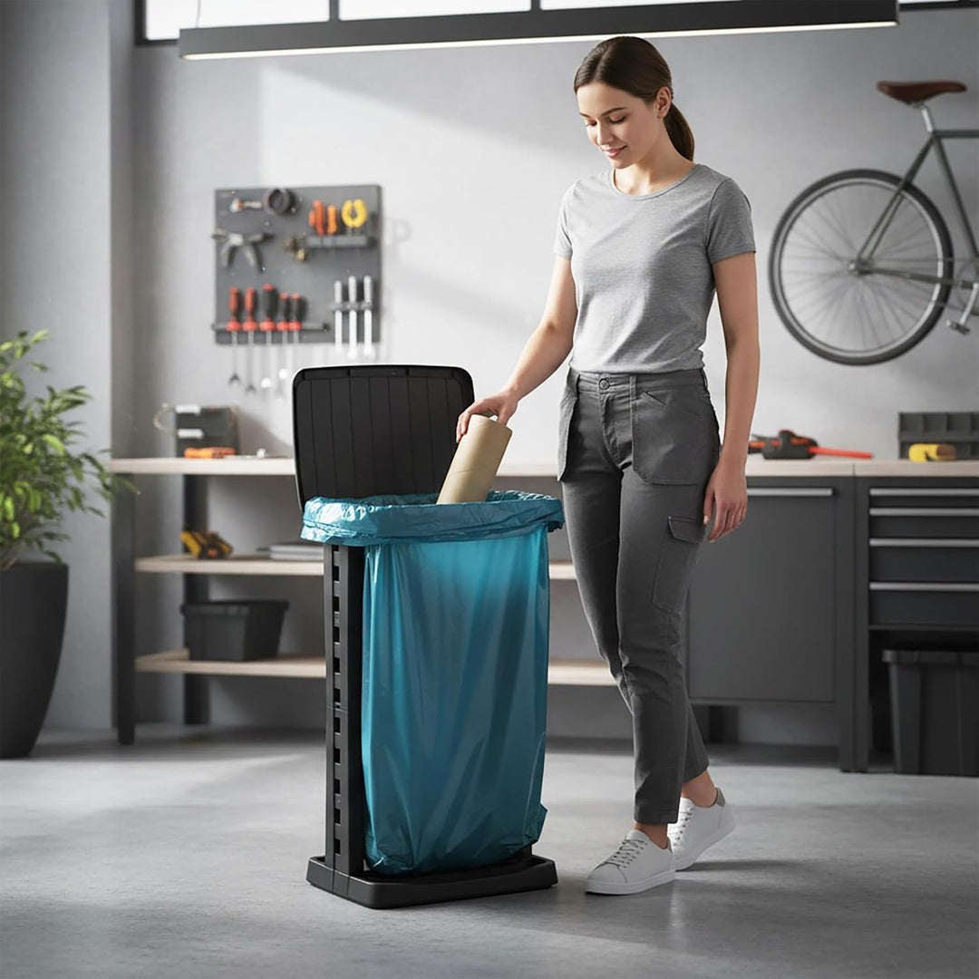 Spetebo Müllsackständer eckig mit Deckel und Klemmring - 120 L - Kunststoff Ständer für grosse Mülls