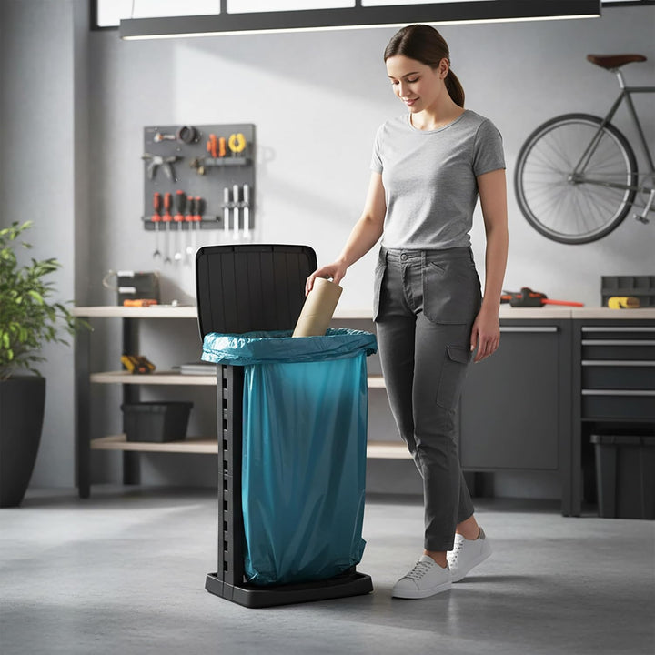 Spetebo Müllsackständer eckig mit Deckel und Klemmring - 120 L - Kunststoff Ständer für grosse Mülls