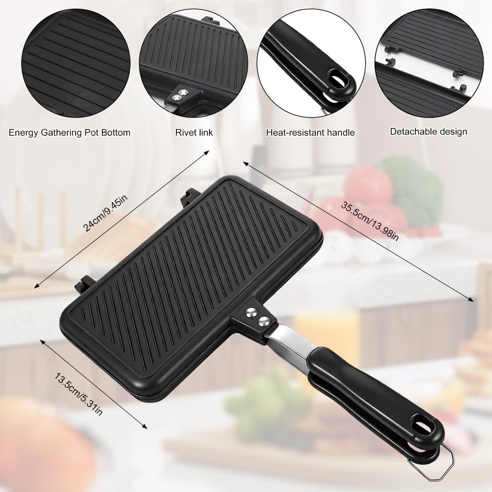 Sandwichmaker Camping, Aluminium Doppelseitige Sandwich Bratpfanne Antihaft Toastpfanne mit Hitzebes