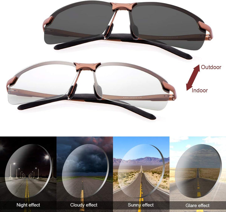 MIRYEA Herren Photochromatisch Sportbrille Polarisiert Sonnenbrille UVA UVB Brillen 3043-braun, 3043