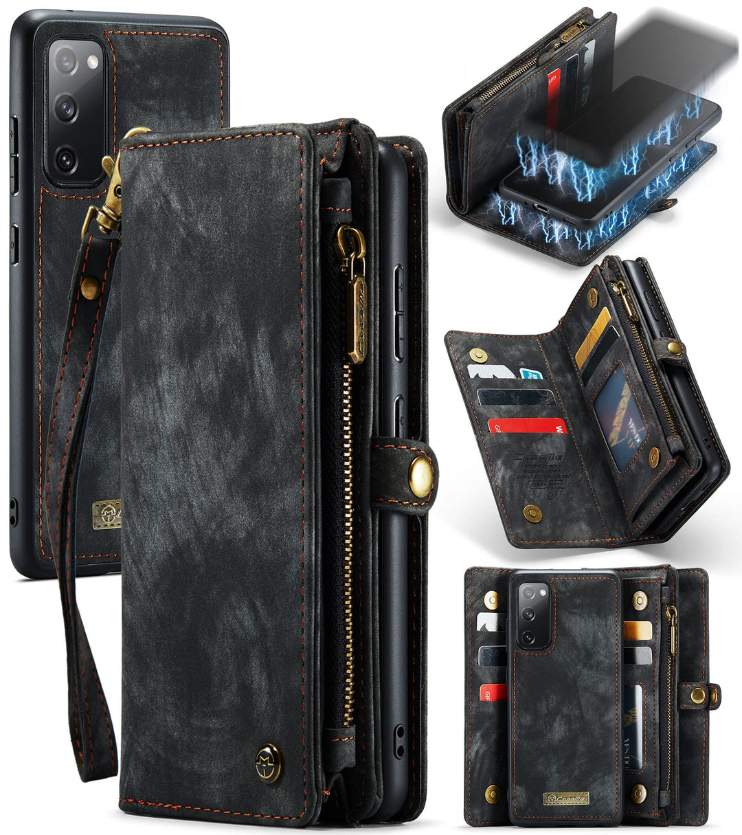 UFinetech Abnehmbar Samsung Galaxy S20 FE Hülle Tasche Handy Leder TPU Kartenfach Flip Magnetisch Re