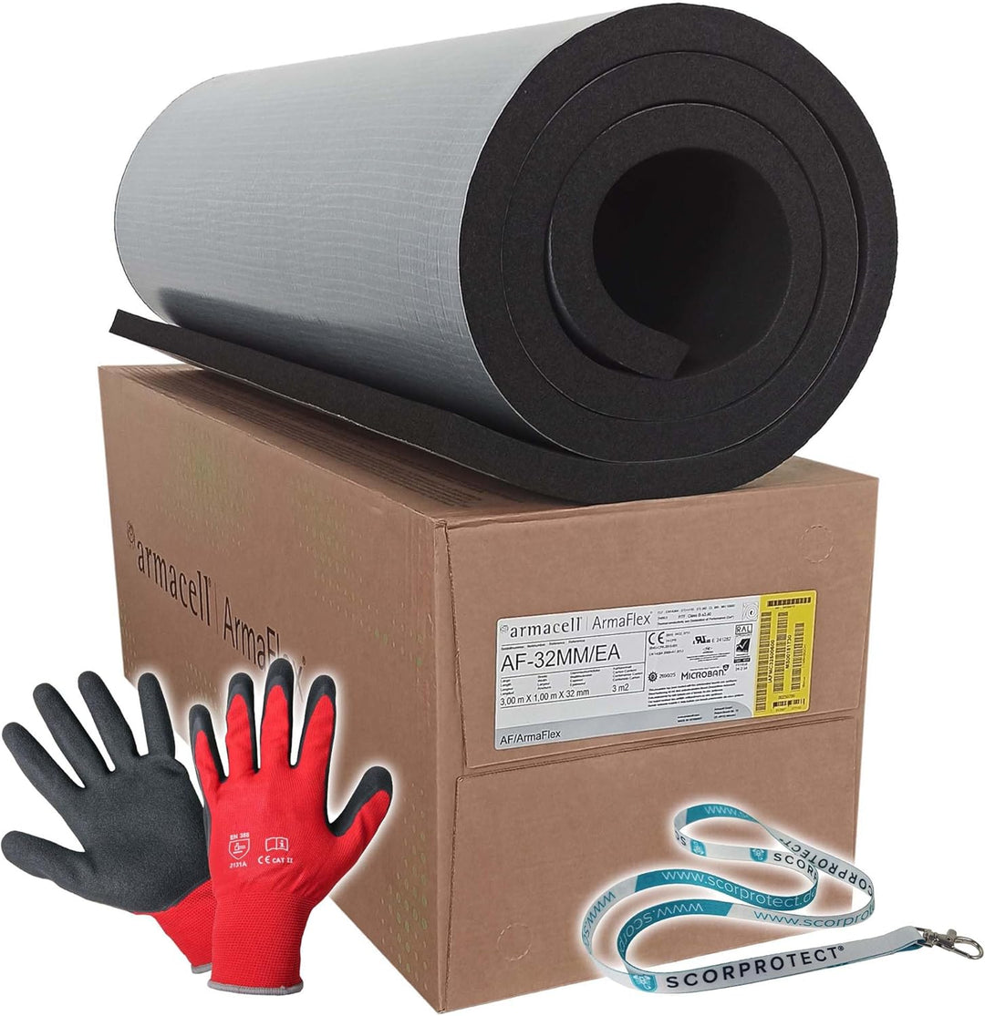 Armacell Armaflex original AF Kautschuk Platten selbstklebend + rote Handschuhe + Scorprotect® Schlü