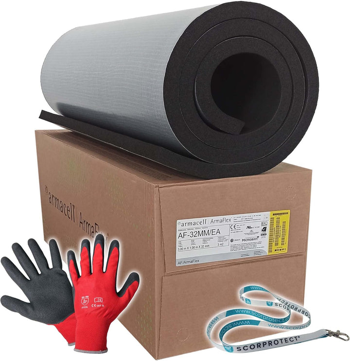 Armacell Armaflex original AF Kautschuk Platten selbstklebend + rote Handschuhe + Scorprotect® Schlü