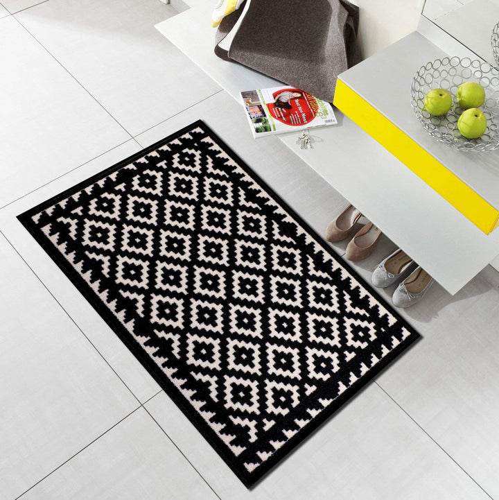 Salonloewe Fussmatte waschbar Tabuk Black & White 50x75 cm Eingangs-Matte schwarz-weiss Gemustert Fu
