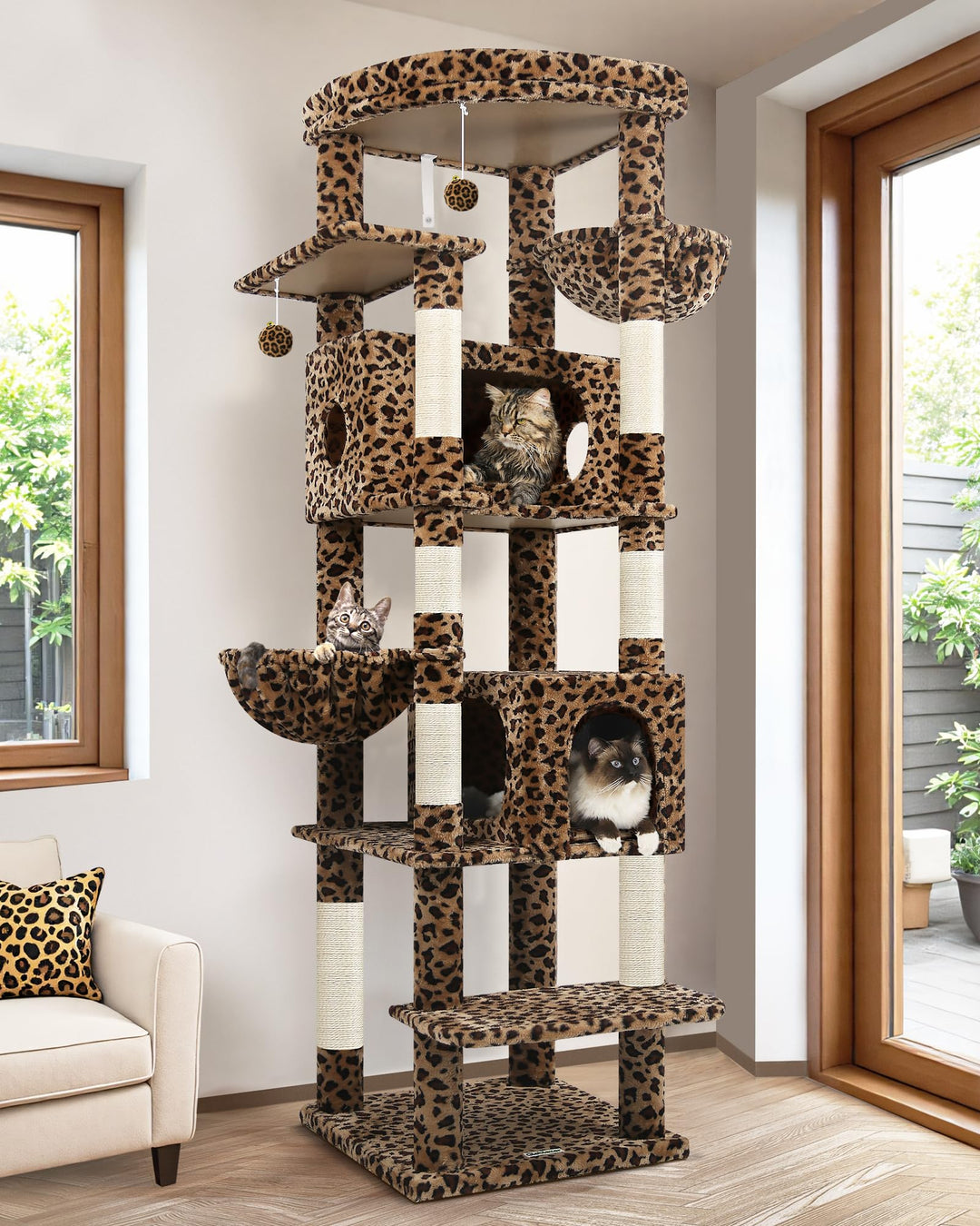 Globlazer Kratzbaum Grosse Leoparden 188 cm mit 2 Grosser Katzenhaus 50 * 30 * 30CM, Extragross Gepo