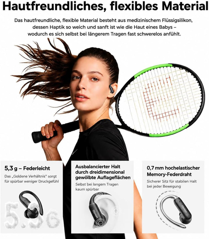 MINISO MS219 Kopfhörer Sport 2026 Neueste, Ohrhörer Bluetooth 6.0 mit Ohrbügel, In Ear Kopfhörer Blu