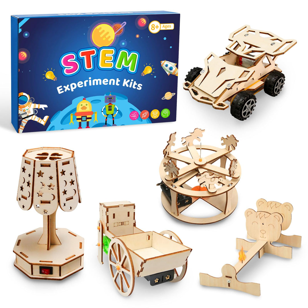 6 Stück Experimente für Kinder, Elektronik Baukasten DIY STEM Spielzeug, Holz Wissenschaft Bausatz S