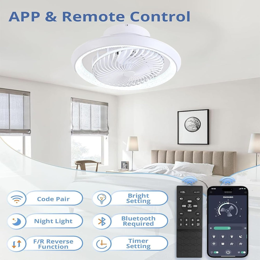 Deckenventilator mit Beleuchtung LED Licht, Dimmbar Invisible Fan Ventilatorlicht, 360° Drehbar, Tim