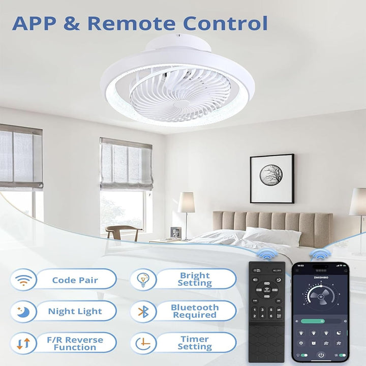 Deckenventilator mit Beleuchtung LED Licht, Dimmbar Invisible Fan Ventilatorlicht, 360° Drehbar, Tim