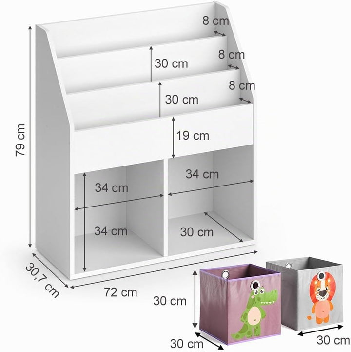 Vicco Kinderregal Luigi, Weiss, 72 x 79 cm mit 2 Faltboxen Opt.3 Weiss 72x79 mit Faltboxen Löwe/Krok