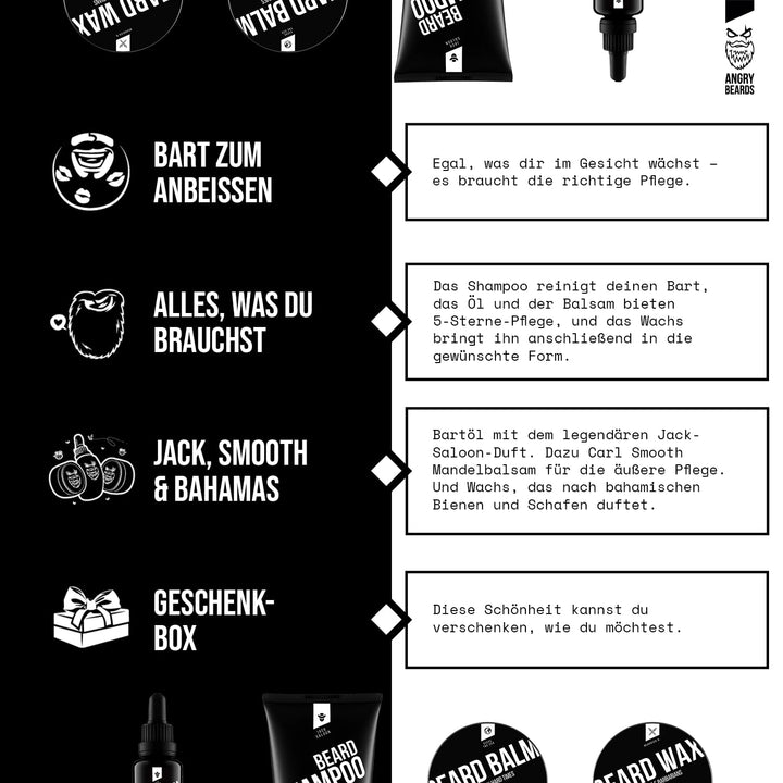 Angry Beards Bartpflege Set | Komplettes Pflegeset für Bartwachstum & Styling | Enthält Bartöl, Bart