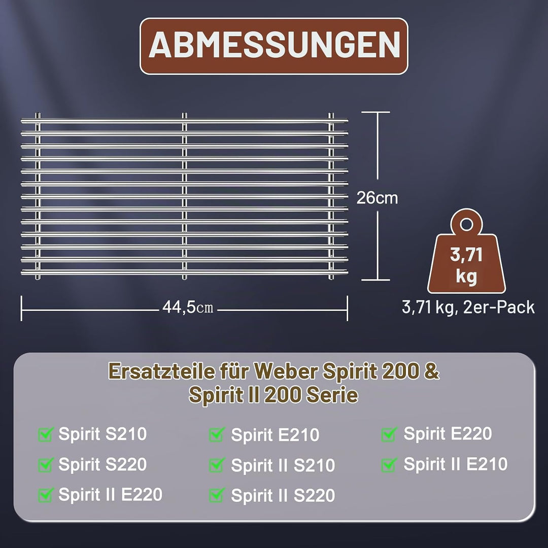 Denmay 7637 44,5 x 26cm Edelstahl Grillrost für Weber Spirit I &amp; II E210, E220, S210, S220 (mit vord