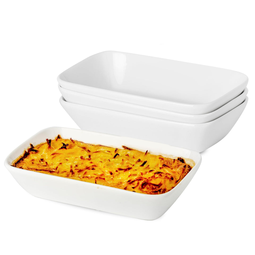 Auflaufform Porzellan 4er Set, 400 ml Rechteckige Porzellan Backformen für je 1 Portion, Klein Aufla