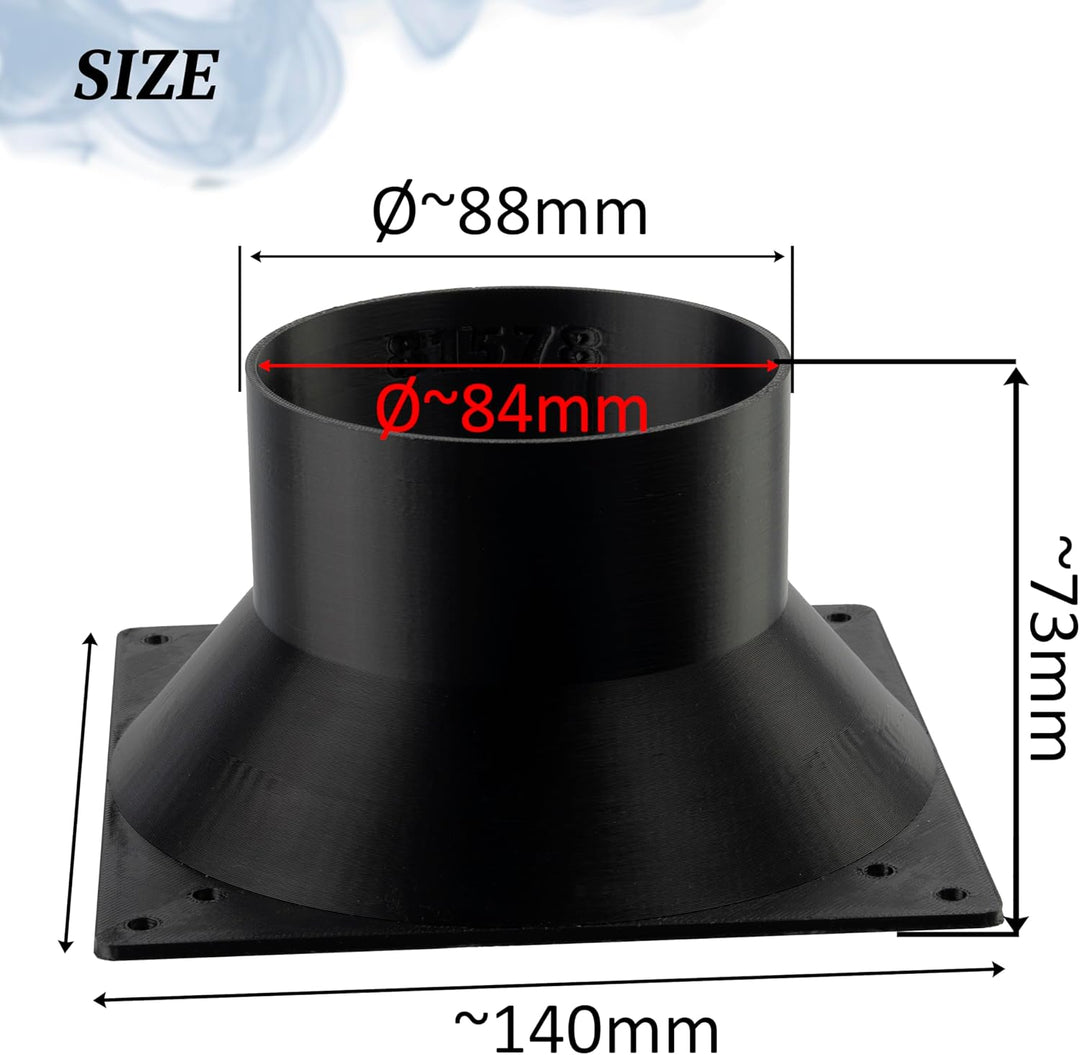 AERZETIX Quadratisch-Rund-Adapter für Luftstrom für Lüftungskanal 140x140 mm Ø88 mm aus ABS-Kunststo
