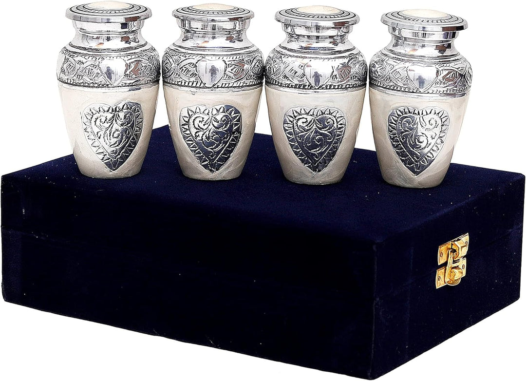 HLC Urns Urnen-Urnen-Set mit 4 Herzen, 4 Stück, für die menschliche Asche, mit Samtbox und 4 Samtbeu
