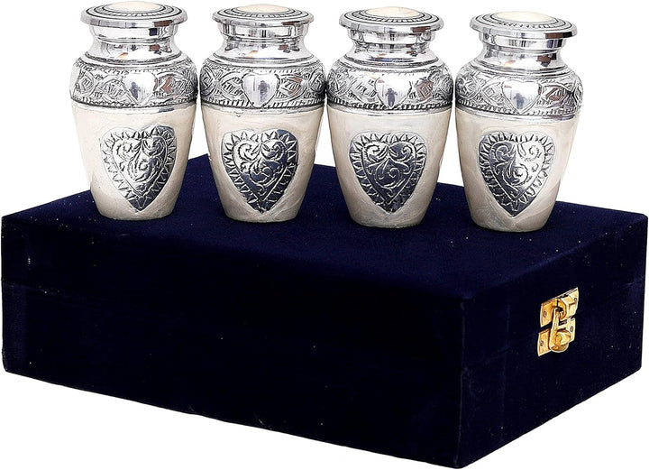 HLC Urns Urnen-Urnen-Set mit 4 Herzen, 4 Stück, für die menschliche Asche, mit Samtbox und 4 Samtbeu