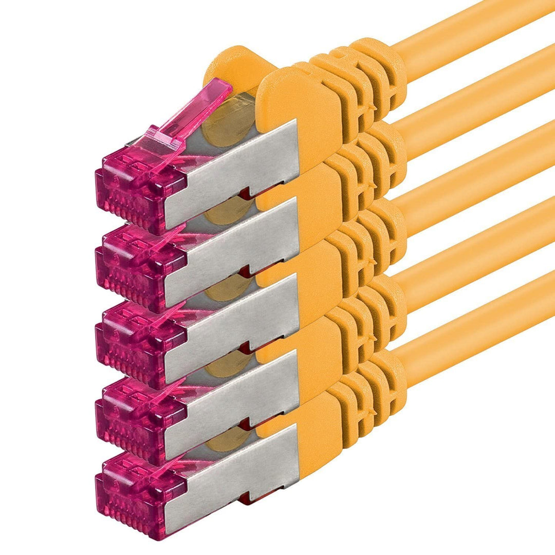1aTTack.de 10m - gelb - 5 Stück - Netzwerkkabel CAT6a (10Gb/s) S-FTP CAT 6a Lankabel - GHMT zertifiz