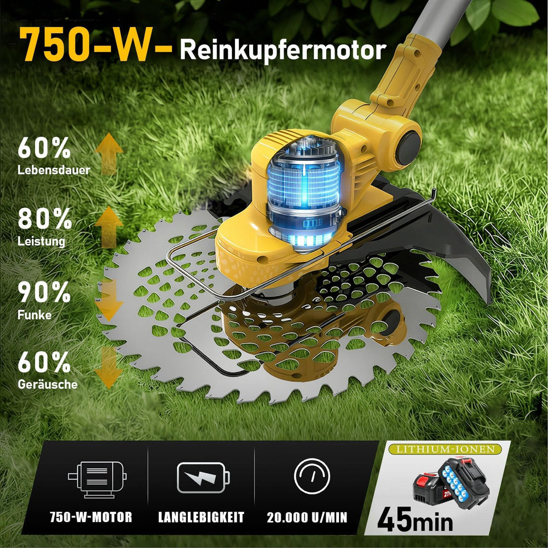 Rasentrimmer mit Akku für Makita-Akkus, 21V - 750W Motor -20000U/min, 4-in-1 Freischneider akku, 90°