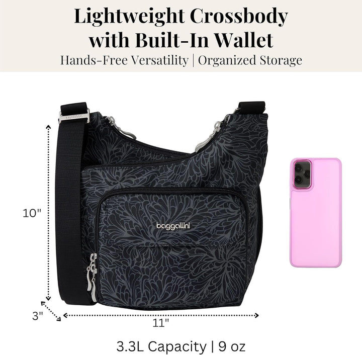 Baggallini Criss Cross Crossbody Bag Midnight Blossom, Midnight Blossom