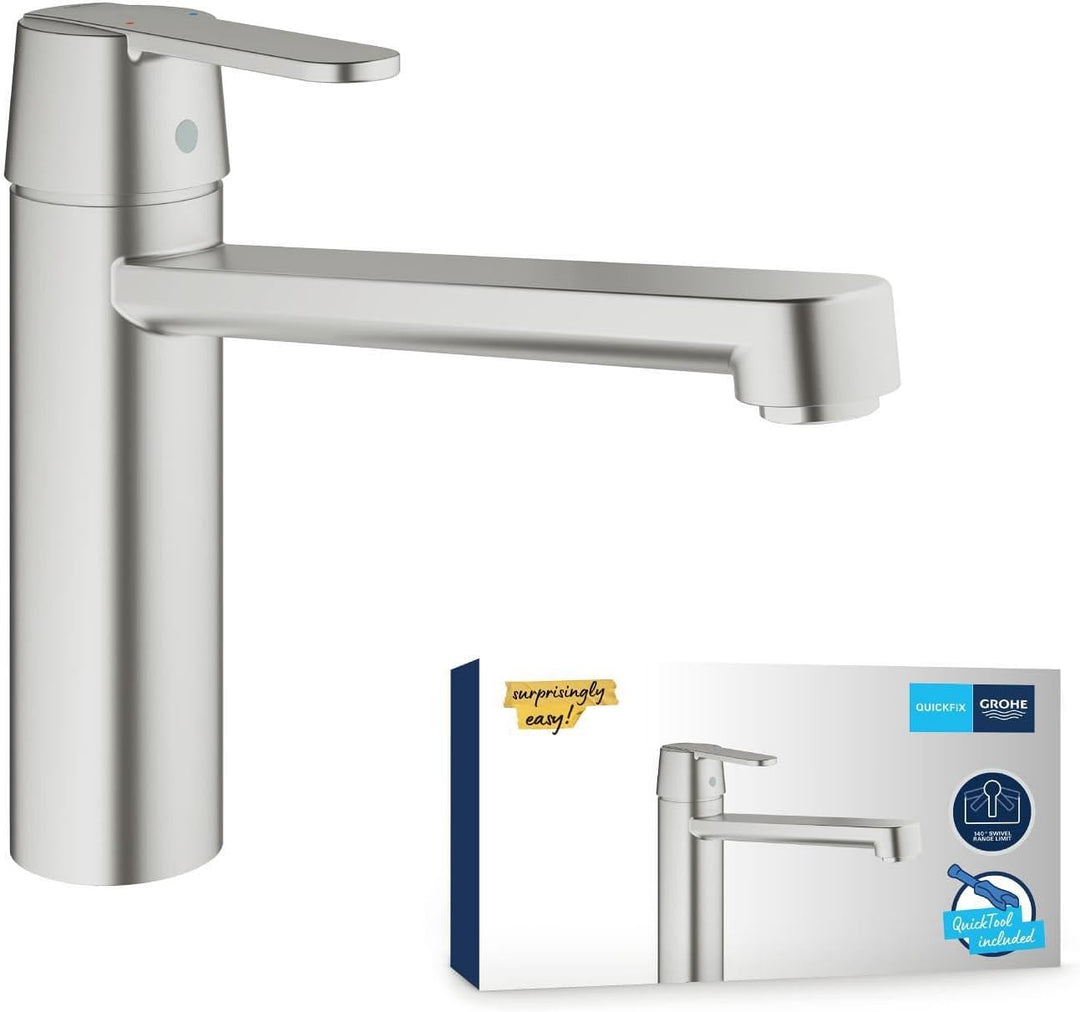 Grohe Get | Küchenarmatur - Spültischarmatur | Supersteel, mittelhoher Auslauf, schwenkbar | 30196DC