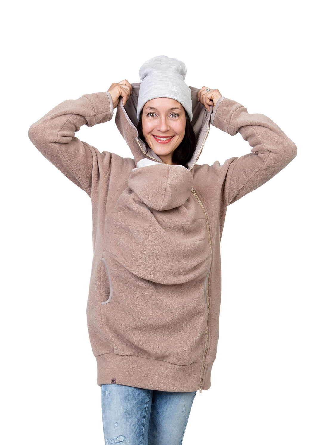 Viva la Mama Kängurujacke, Tragejacke für Baby aus Fleece - AHOI S Beige, S Beige