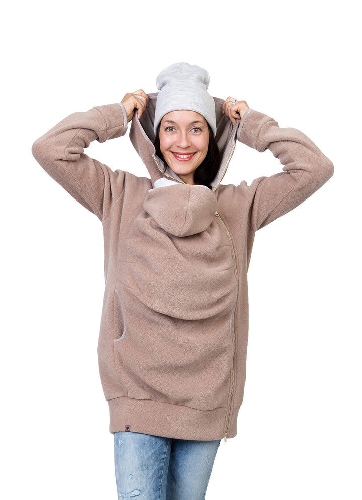 Viva la Mama Kängurujacke, Tragejacke für Baby aus Fleece - AHOI S Beige, S Beige
