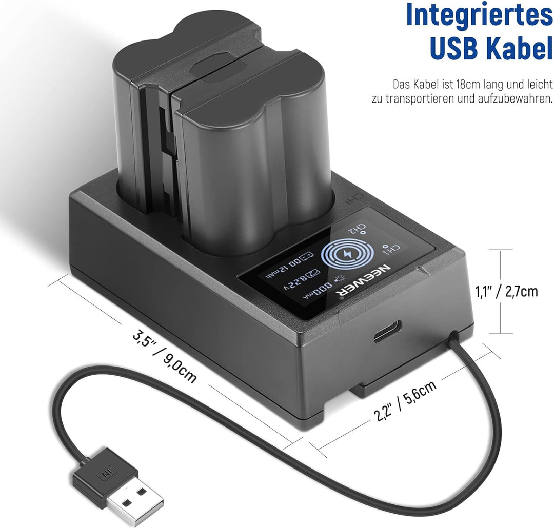 NEEWER NP-W235 Kamera Akkuladegerät Set, Doppel Steckplatz USB Ladegerät mit LCD, 2er Pack 2400mAh E