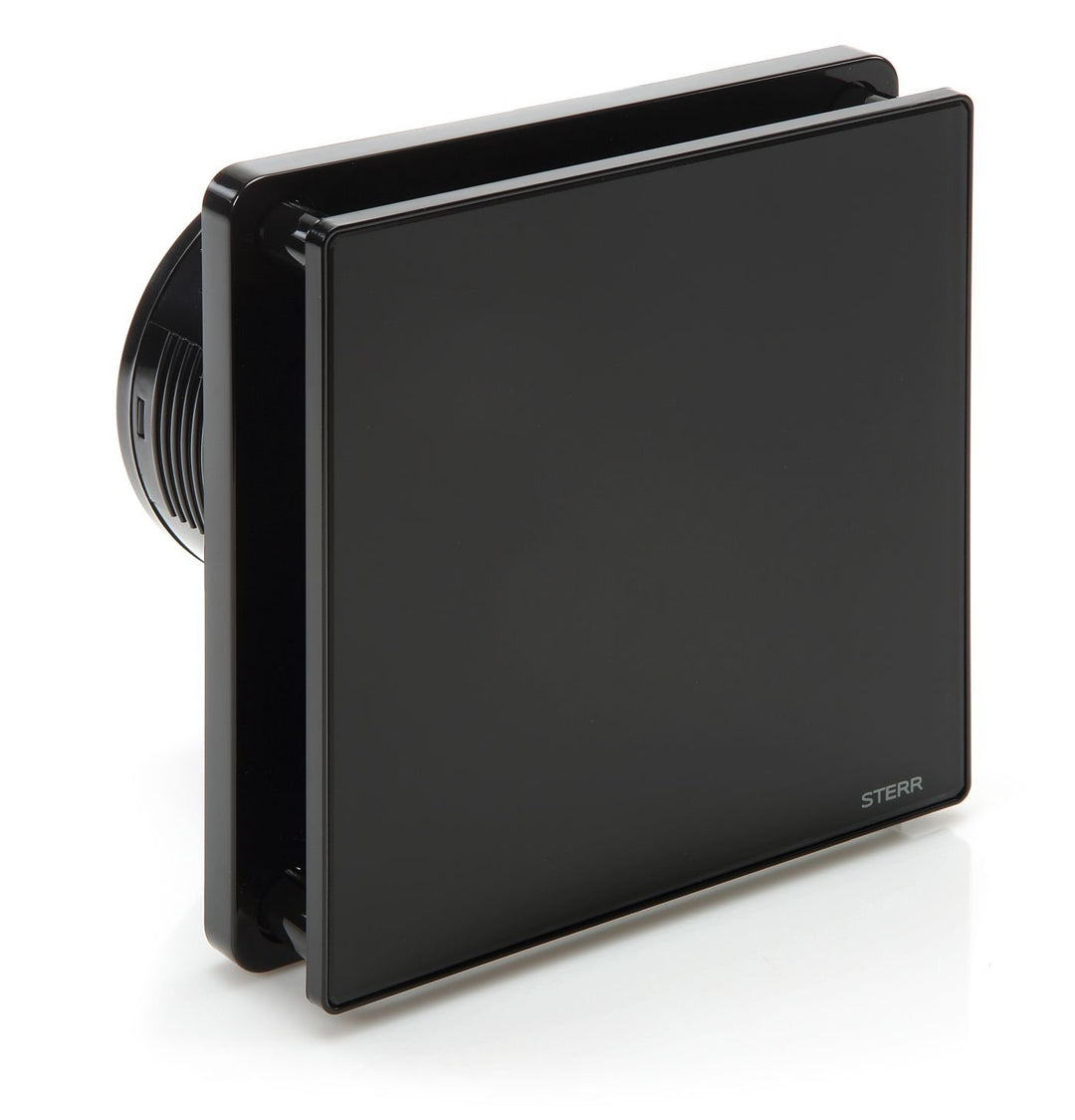 STERR Schwarzer Badlüfter 100 mm mit TIMER - Badezimmerventilator - Glasfront - Modernes Aussehen -