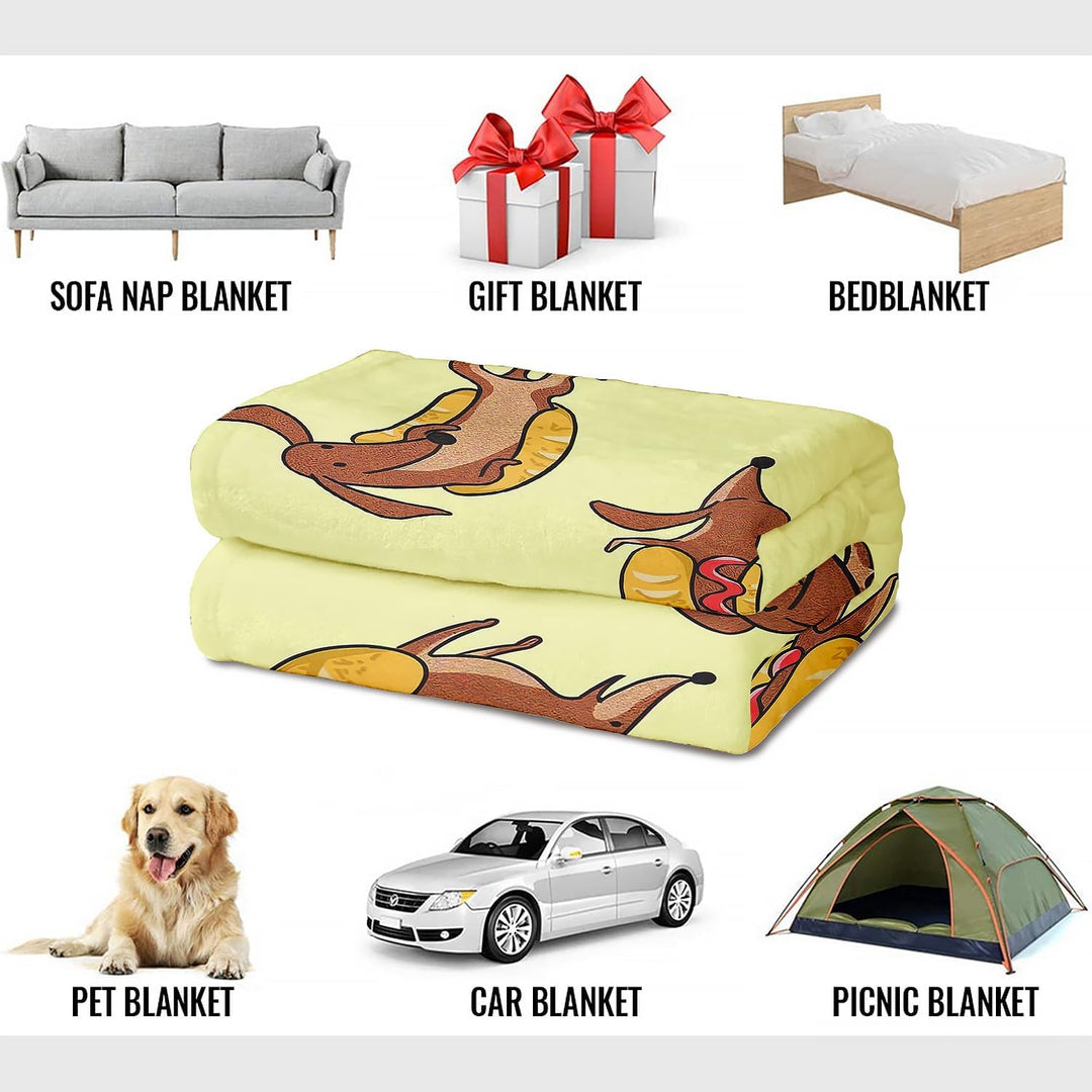 Kuscheldecke mit Dackel Hotdog Spass, Super weiches Fleece, Überwurfdecke für Bettwäsche Couch Sofa,