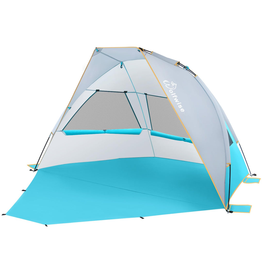 Wolfwise Strandmuschel mit UV-Schutz 50+, 4-5 Personen Strandzelt, Sonnenschutz Windschutz mit erwei