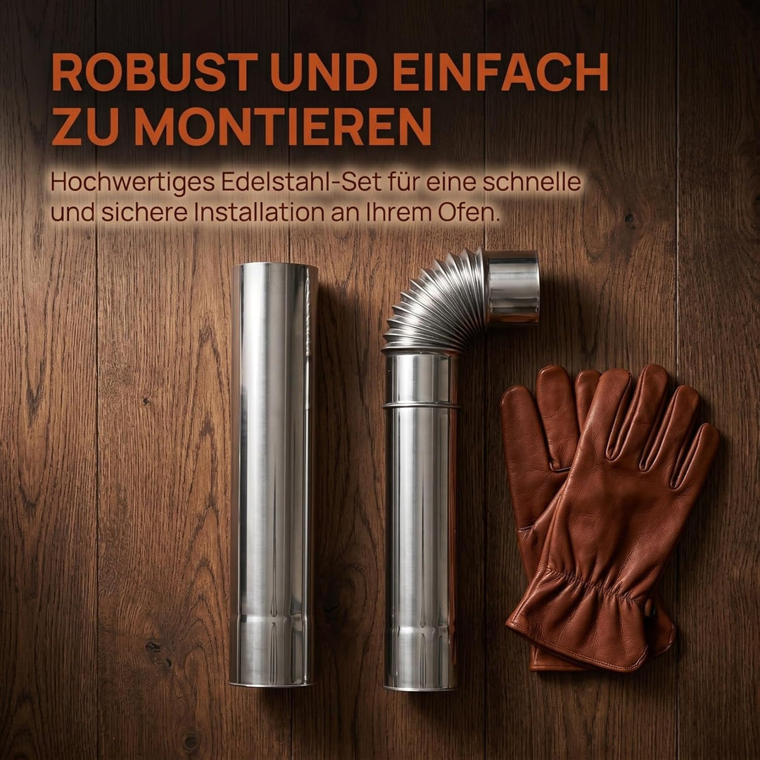 WOONEKY 3pcs Ofenrohr Satz 60cm mit 90° Bogen Auspuffbogen Winkel Rohr Kaminrohr Edelstahlrohr FüR Z