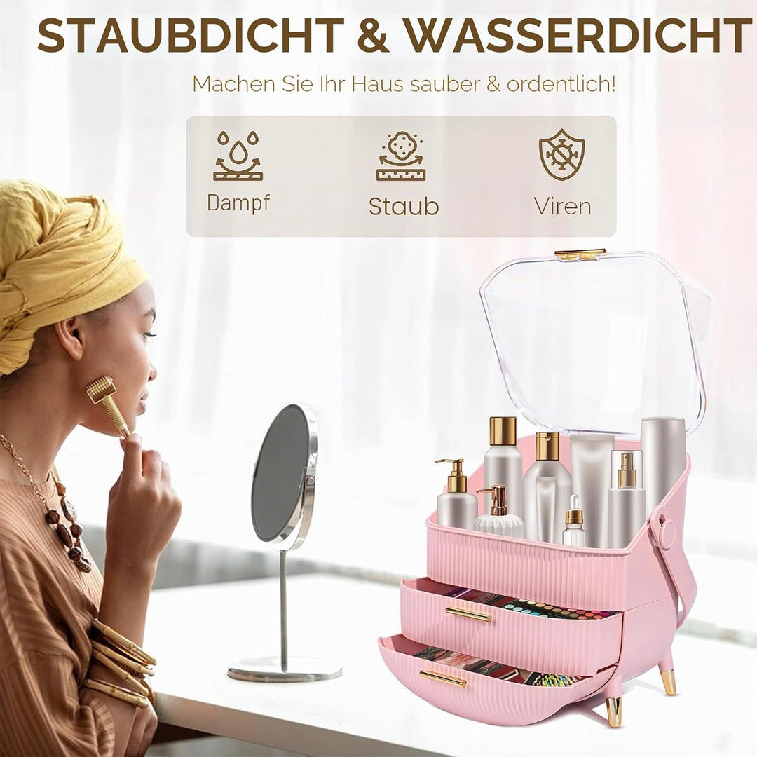 Make-up-Organizer-Aufbewahrungsbox, Kosmetik-Display-Etui mit transparentem Deckel, staubdichte wass
