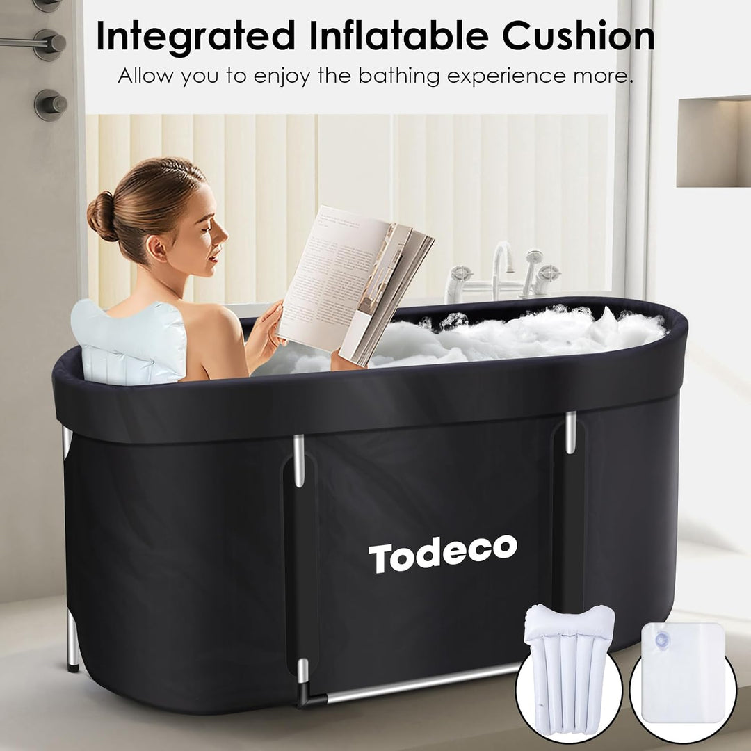 Todeco Faltbare Badewanne, Erwachsene Tragbarer Mobile Badewanne mit Verstärktem Metallbügel 120x55x