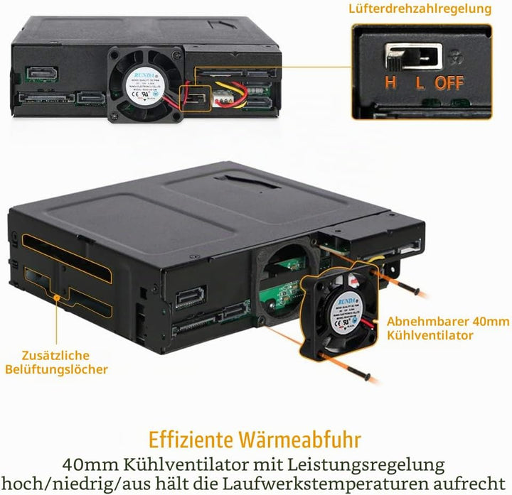 ICY DOCK ToughArmor MB604SPO-B - Wechselrahmen für 2X 2,5 Zoll SATA/SAS SSD/HDD und 1x SATA (Ultra)