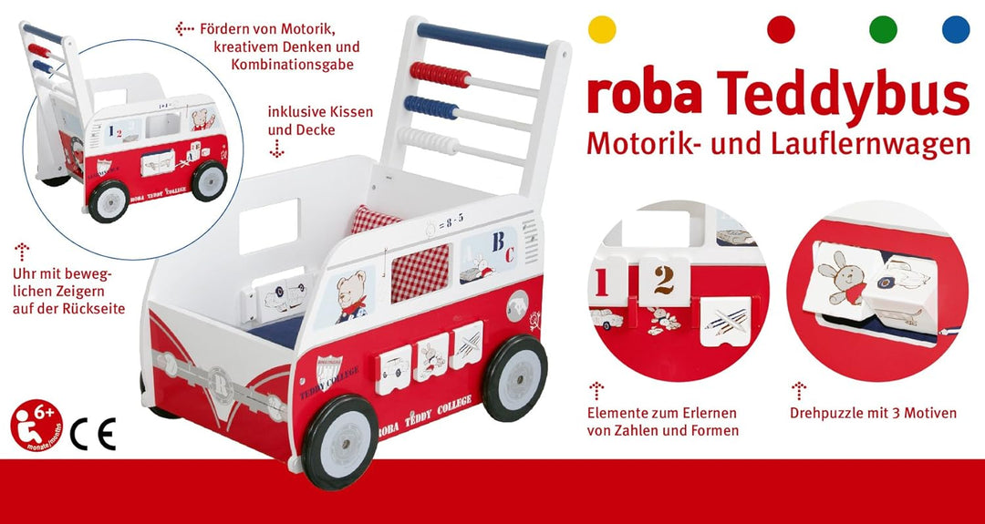 roba Teddybus aus Puppenmöbel Serie 'Teddy College', Puppenwagen weiss lackiert, Puppenzubehör inkl.