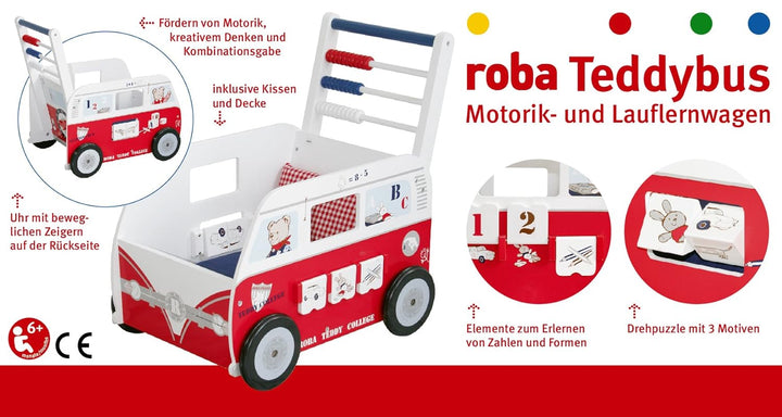 roba Teddybus aus Puppenmöbel Serie 'Teddy College', Puppenwagen weiss lackiert, Puppenzubehör inkl.