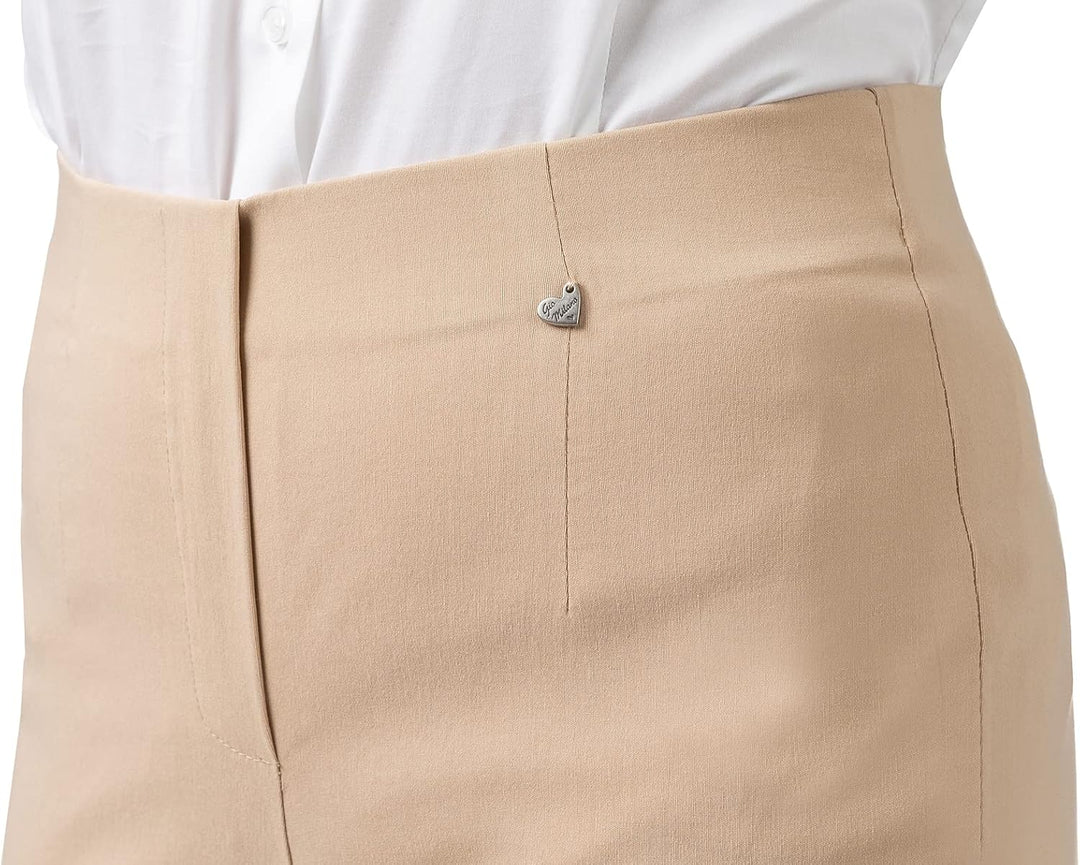 Gio Milano, Gio-Gabi, super Stretch Hose mit geradem Bein ohne Verschluss, 34 Kurz Camel