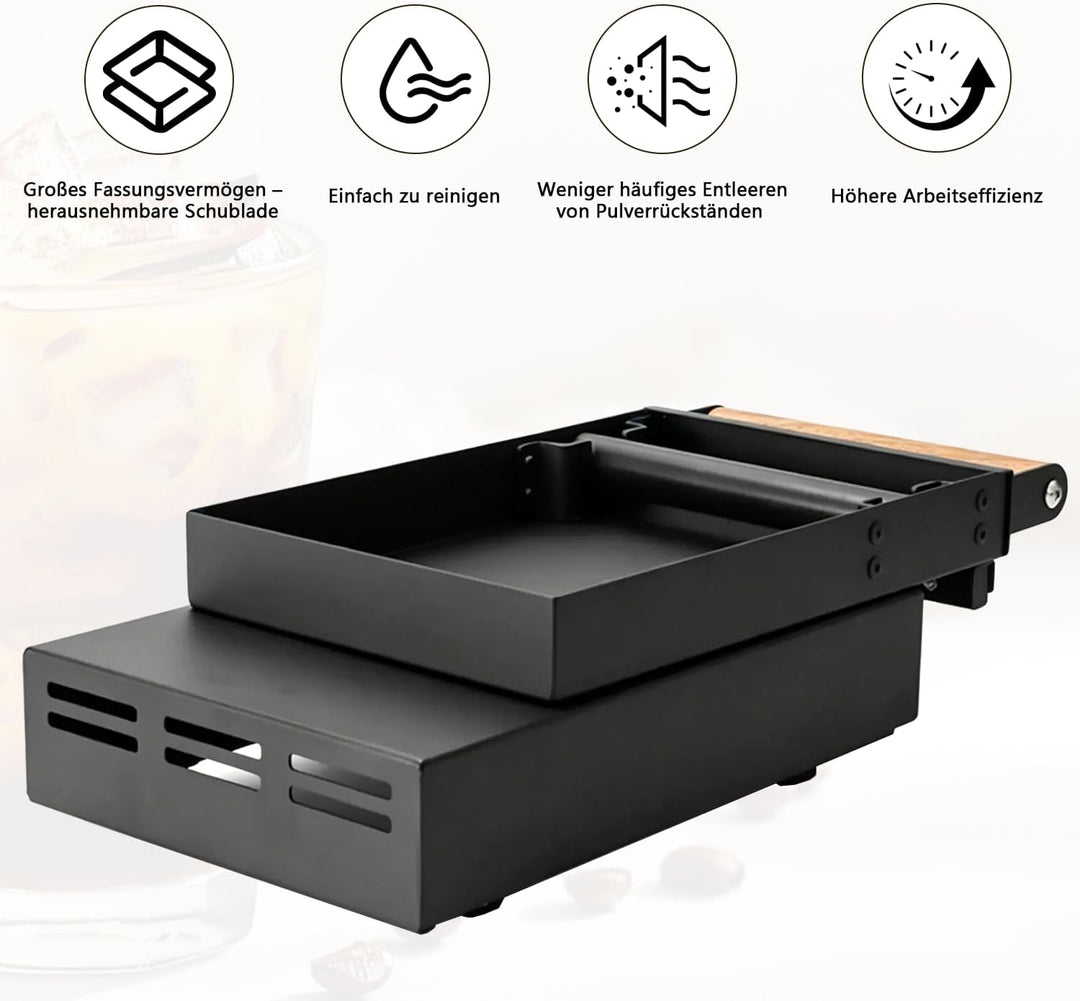 Sudschublade, Abklopfschublade für Siebträger mit Echtholzgriff, Knockbox aus Edelstahl mit Rutschfe