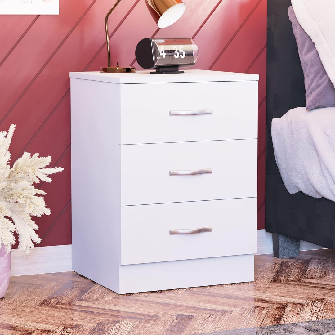 Vida Designs Nachttisch mit 3 Schubladen, Holzwerkstoff, Weiss, H 56cm x W 40cm x D 36cm, Weiss