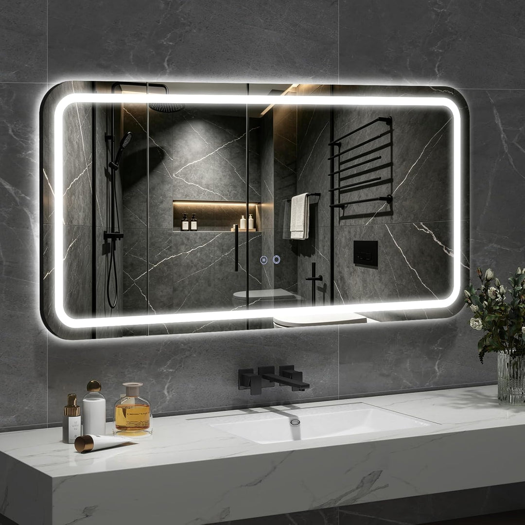 YOURLITE Badspiegel-mit-Beleuchtung 120x60cm,Badezimmerspiegel mit Beleuchtung,Touch-Schalter,Rechte